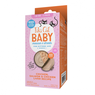 TIKI CAT BABY KITTEN MOUSSE SHREDS WITH CHICKEN SALMON